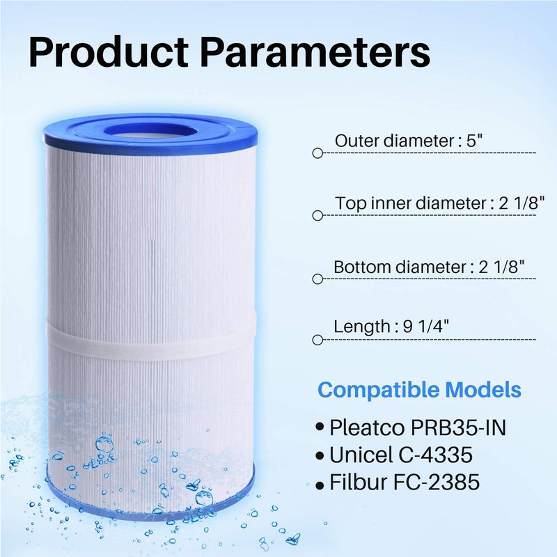TOREAD Replacement for Spa Filter PRB35-IN, Unicel C-4335, Guardian 409-219, Filbur FC-2385, 03FIL1300, 17-2482, 25393, 303557, 817-3501, R173431, 35 sq.ft, 5 X 9 Drop in Hot Tub Filter, 2 Pack - Image 2